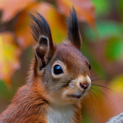 Red Squirrel in Autumn Leaves