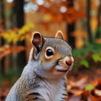 Cute squirrel in autumn forest