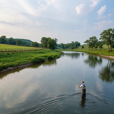 Man fly fishing in river