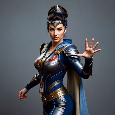 Woman in Blue Fantasy Armor Posing