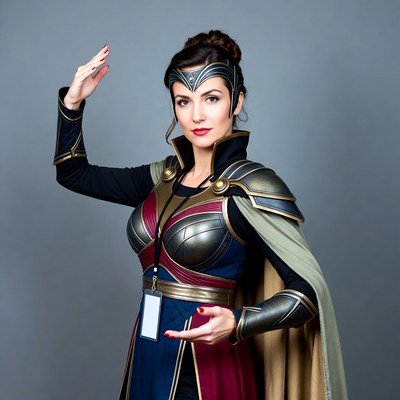 Woman in Wonder Woman cosplay posing