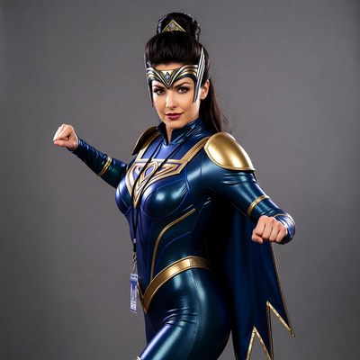 Woman in Blue Superhero Costume Posing