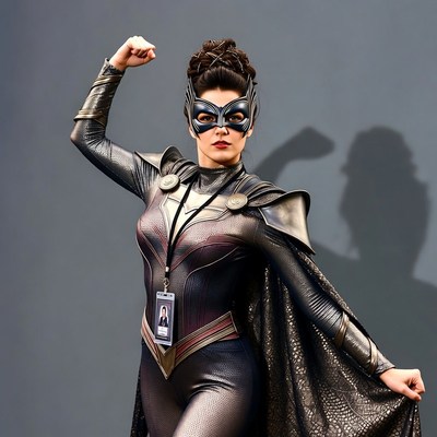 Woman in catwoman superhero costume posing
