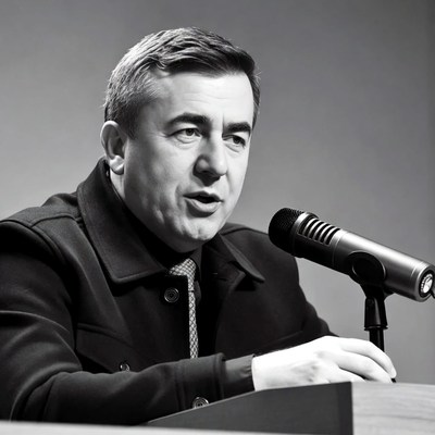 Man speaking at podium microphone