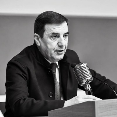 Man speaking at podium with microphone