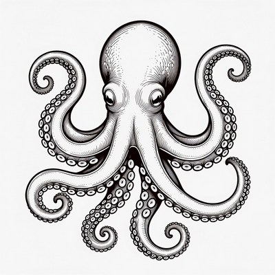 Detailed black ink octopus illustration