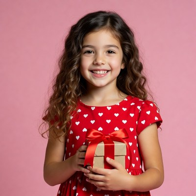 Girl holding red gift box