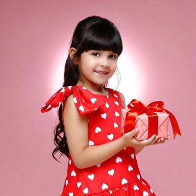 Girl holding red gift box