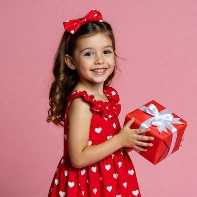 Girl holding red gift box