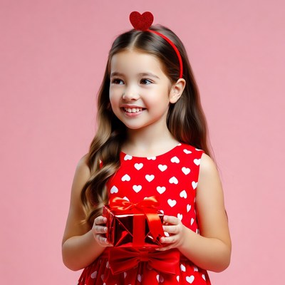 Girl holding red heart gift