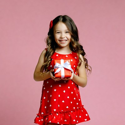 Girl holding red gift box