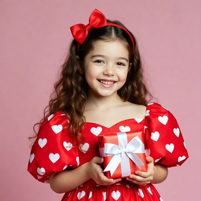 Girl holding heart gift box