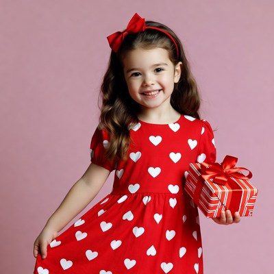 Girl holding red heart gift box