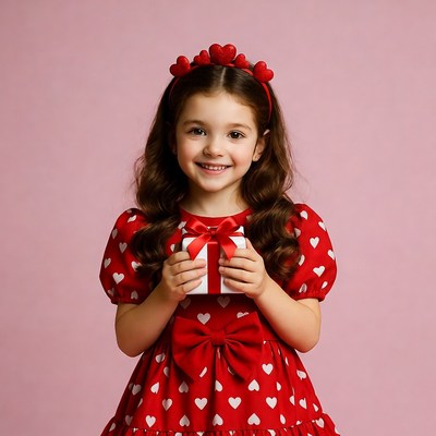 Girl holding gift box with heart crown