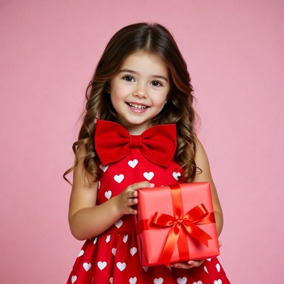 Girl holding red gift box