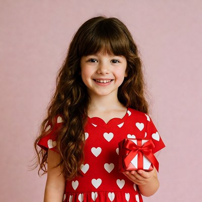 Girl holding red gift box