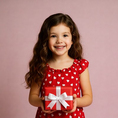 Girl holding red gift box