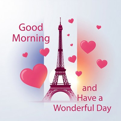 Good Morning Eiffel Tower Hearts