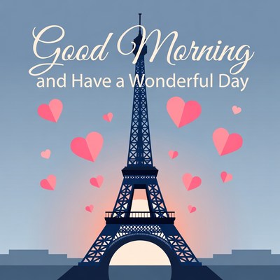 Good Morning Eiffel Tower Hearts