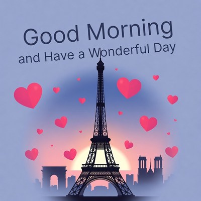 Good Morning Eiffel Tower Hearts
