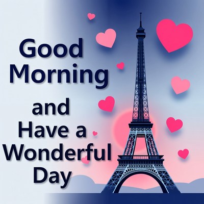Good Morning Eiffel Tower Hearts