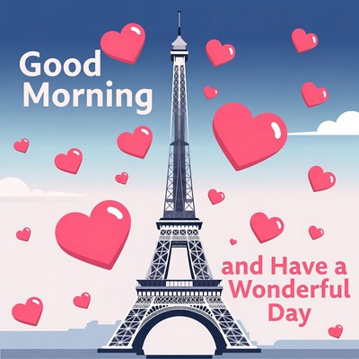 Eiffel Tower with Hearts Good Morning