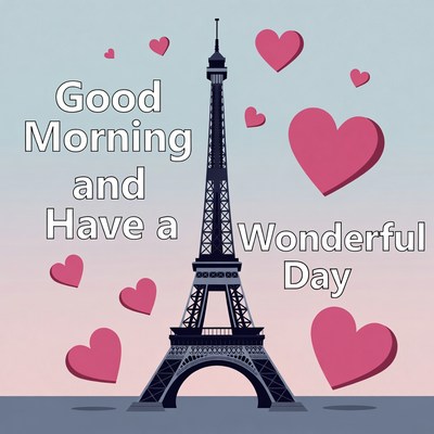 Eiffel Tower with Hearts Good Morning
