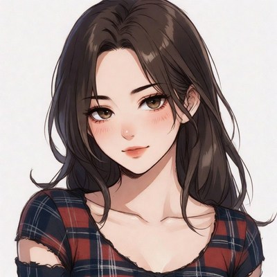 Anime girl in plaid shirt