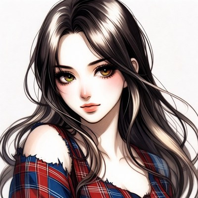 Anime girl in plaid shirt