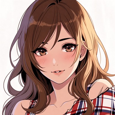 Anime girl with brown hair smiling