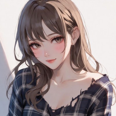 Anime girl in plaid shirt