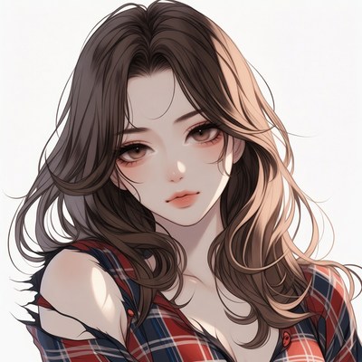 Anime girl in plaid shirt