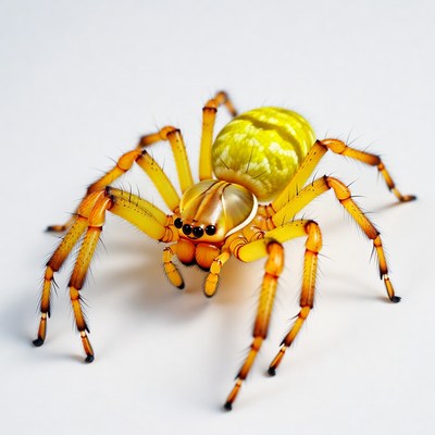 Yellow striped spider on white background