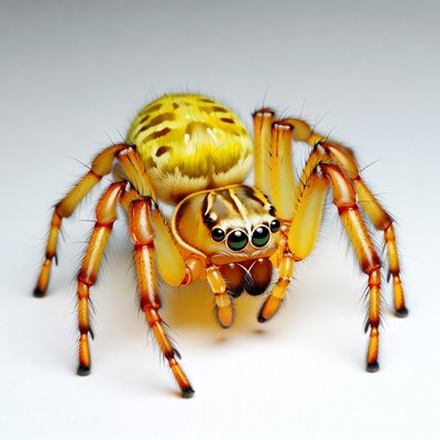 Orange jumping spider on white background