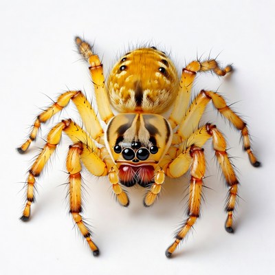Orange jumping spider on white background