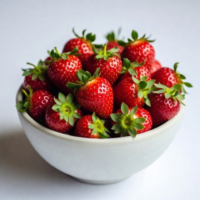 Fresh strawberries in white bowl