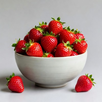Fresh Strawberries in White Bowl