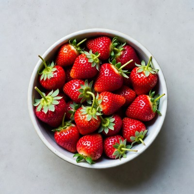 Fresh Strawberries in White Bowl