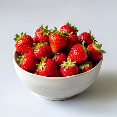 Fresh Strawberries in White Bowl