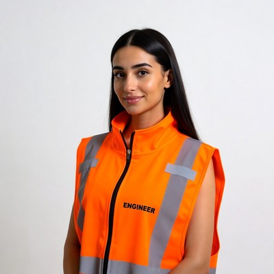Female engineer in orange safety vest