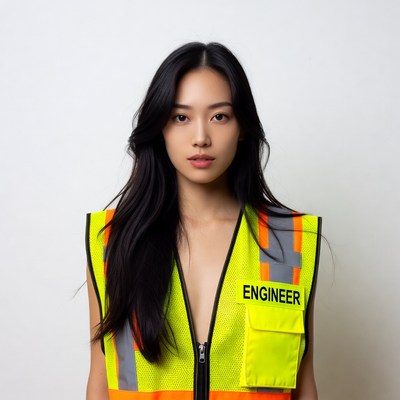 Asian woman in safety vest