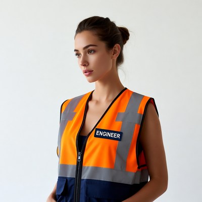 Female engineer in orange safety vest