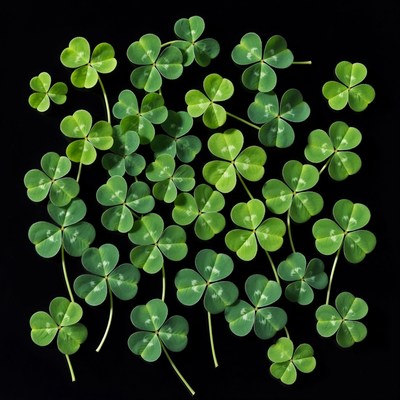 Four-leaf clovers on black background