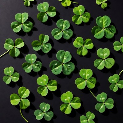 Four-leaf clovers on black background