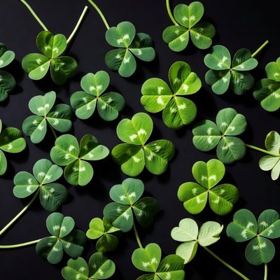 Four-leaf clovers on black background