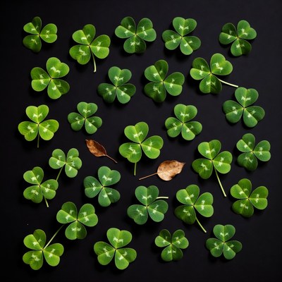 Four-Leaf Clovers on Black Background