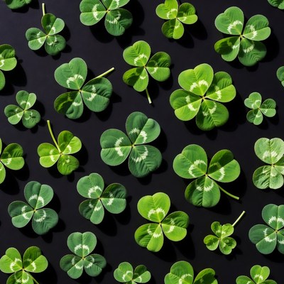 Four-Leaf Clovers on Black Background