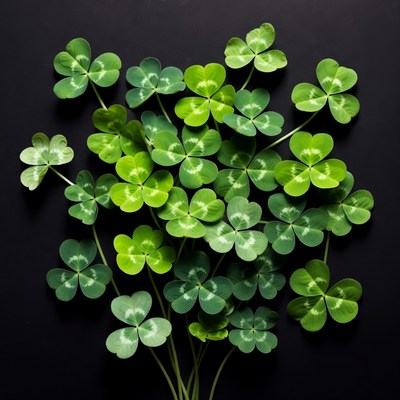 Four-leaf clovers on black background