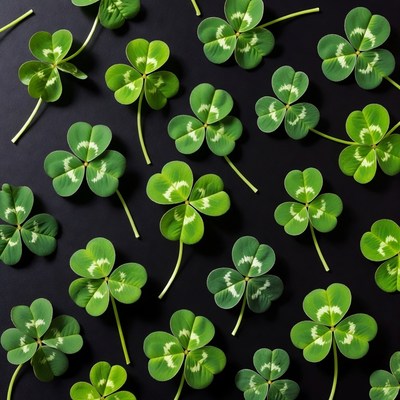Four-leaf clovers on black background