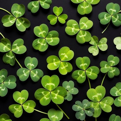 Four-leaf clovers on black background
